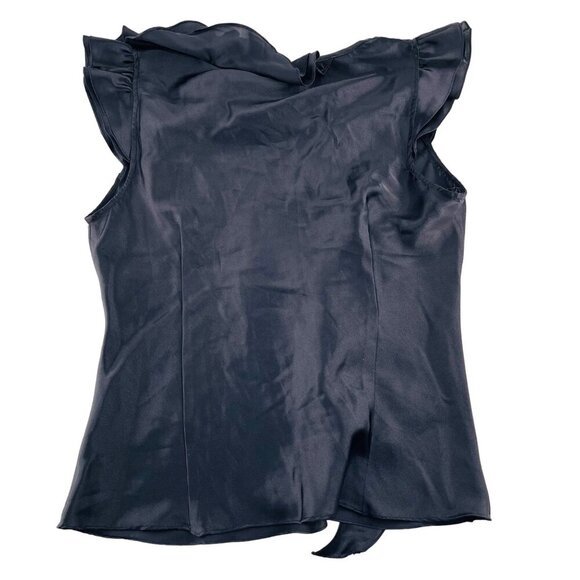 Allison Taylor Black Ruffled Sleeveless Blouse L Polyester Satin Career Y2k - Picture 4 of 4